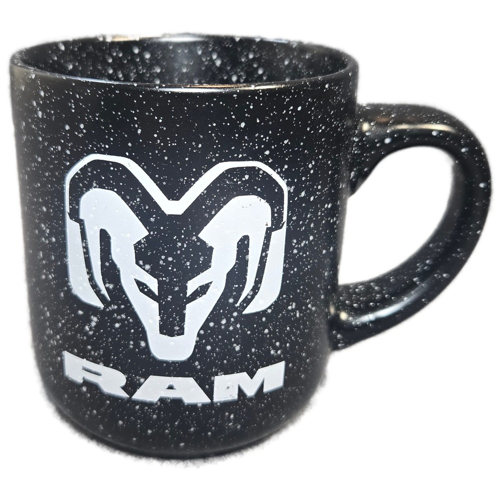 Dodge RAM Truck Coffee Mug Black Speckled Campfire Style Ceramic Cup 722782
